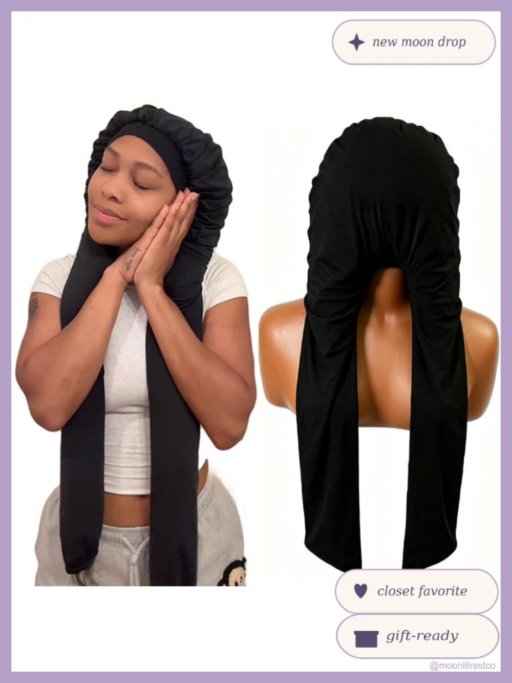 Long Silk Hair Bonnet with Tie Band Sleep Cap for Women